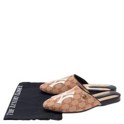 Pre Owned حذاء سلايد غوتشي كانفاس جي جي بيج مزين إن واي يانكيز مقاس 38.5