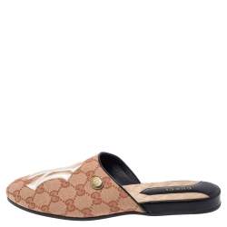 Pre Owned حذاء سلايد غوتشي كانفاس جي جي بيج مزين إن واي يانكيز مقاس 38.5