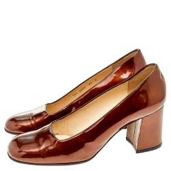 Gucci Brown Patent Leather Block Heel Pumps Size 39