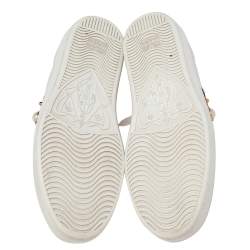 مملوكة مسبقًا Gucci White Leather New Ace Web Faux Pearl Embellished Low Top Sneakers Size 36.5