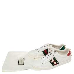 مملوكة مسبقًا Gucci White Leather New Ace Web Faux Pearl Embellished Low Top Sneakers Size 36.5