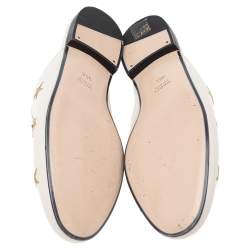 Pre Owned Gucci White Star And Bee Embroidered Leather Princetown Horsebti Mules Size 38.5