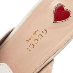 Pre Owned Gucci White Star And Bee Embroidered Leather Princetown Horsebti Mules Size 38.5