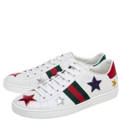 مملوكة مسبقًا Gucci White Leather And Python Embossed Leather Ace Low Top Sneakers Size 40