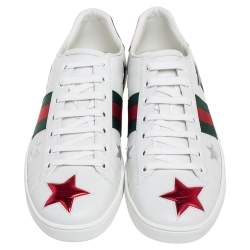 مملوكة مسبقًا Gucci White Leather And Python Embossed Leather Ace Low Top Sneakers Size 40