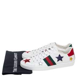 مملوكة مسبقًا Gucci White Leather And Python Embossed Leather Ace Low Top Sneakers Size 40