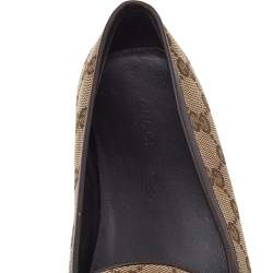 Pre Owned Gucci Beige/Brown GG Canvas And Leather Trim Slip On Loafers Size 38.5