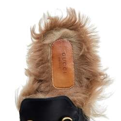 مملوكة مسبقًا صندل سلايد غوتشي برينستاون هورسبيت فرو وجلد أسود مطرز بشكل نمر مقاس 39