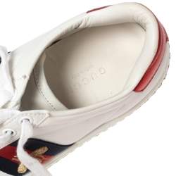 Pre Owned Gucci White Leather And Bee Web Detail New Ace Crystal Embellished Platform Sneakers Size 35