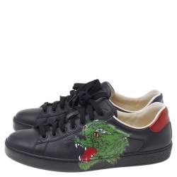 Gucci Black Leather Ace Panther Print Low Top Sneakers Size 40