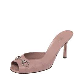 مملوكة مسبقًا Gucci Pale Pink Guccissima Leather Horsebit Slide Sandals Size 39