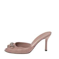 مملوكة مسبقًا Gucci Pale Pink Guccissima Leather Horsebit Slide Sandals Size 39