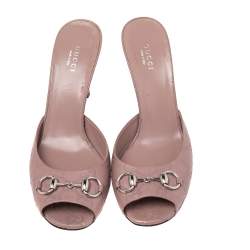 مملوكة مسبقًا Gucci Pale Pink Guccissima Leather Horsebit Slide Sandals Size 39