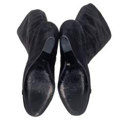 Pre Owned Gucci Black Suede Horse Bit Knee Length Boots Size 39.5
