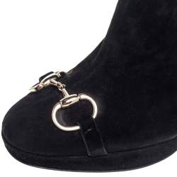 Pre Owned Gucci Black Suede Horse Bit Knee Length Boots Size 39.5