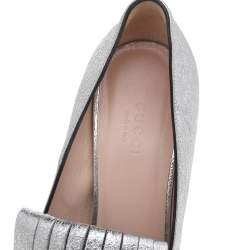 Pre Owned Gucci Metallic Silver Leather GG Marmont Pumps Size 37.5