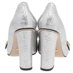 Pre Owned Gucci Metallic Silver Leather GG Marmont Pumps Size 37.5