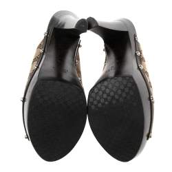 Pre Owned Gucci Brown/Beige GG Canvas and Leather Bamboo Horsebit Slide Sandals Size 40