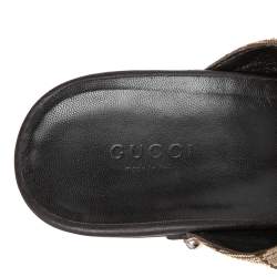 Pre Owned Gucci Brown/Beige GG Canvas and Leather Bamboo Horsebit Slide Sandals Size 40