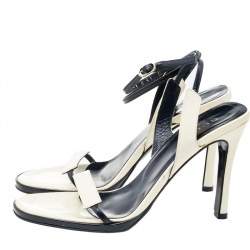 Pre Owned Gucci White/Black Leather Ankle Wrap Sandals Size 37