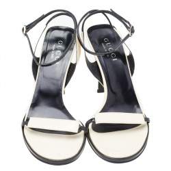 Pre Owned Gucci White/Black Leather Ankle Wrap Sandals Size 37