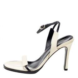 Pre Owned Gucci White/Black Leather Ankle Wrap Sandals Size 37