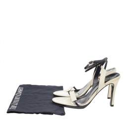 Pre Owned Gucci White/Black Leather Ankle Wrap Sandals Size 37