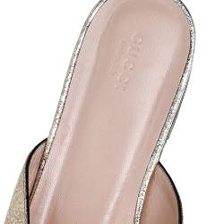 مملوكة مسبقًا Gucci Metallic Gold Leather Marmont Kiltie GG Fringe Mules Size 42