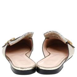 مملوكة مسبقًا Gucci Metallic Gold Leather Marmont Kiltie GG Fringe Mules Size 42