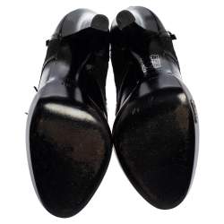 Pre Owned Gucci Black Leather And Pony Hair Buckle Detail Platform Ankle Booties Size 34