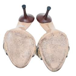 مملوكة مسبقًا Gucci Beige Raffia And Leather Bamboo Horsebit Slide Sandals Size 36.5