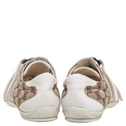 Pre Owned Gucci White-Beige GG Canvas and Leather Velcro Sneakers Size 40
