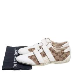 Pre Owned Gucci White-Beige GG Canvas and Leather Velcro Sneakers Size 40
