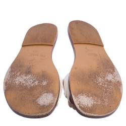 Pre Owned Gucci White Leather Fringe Horsebit Slide Flats Size 40.5 
