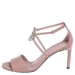 مملوكة مسبقًا Gucci Beige Leather Crystal Embellished GG Interlocking Ankle Strap Sandals Size 38.5