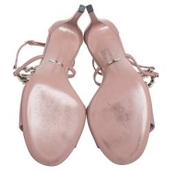 مملوكة مسبقًا Gucci Beige Leather Crystal Embellished GG Interlocking Ankle Strap Sandals Size 38.5