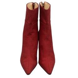 Pre Owned Gucci Red GG Canvas Ankle Length Boots Size 38
