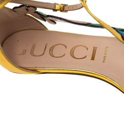 Pre Owned صندل فلات غوتشي أوفيليا جلد ذهبي مطرز مورد مقاس 39