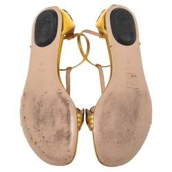 Pre Owned صندل فلات غوتشي أوفيليا جلد ذهبي مطرز مورد مقاس 39