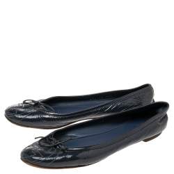 Pre Owned Gucci Navy Blue Patent Leather  Ballet Flats Size 36.5
