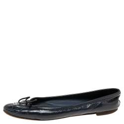Pre Owned Gucci Navy Blue Patent Leather  Ballet Flats Size 36.5