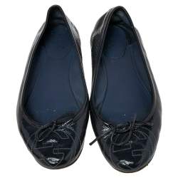 Pre Owned Gucci Navy Blue Patent Leather  Ballet Flats Size 36.5