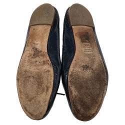 Pre Owned Gucci Navy Blue Patent Leather  Ballet Flats Size 36.5