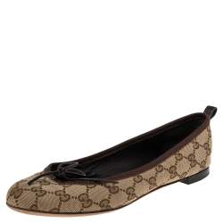 Pre Owned Gucci Beige GG Canvas Ali Ballet Flats Size 38.5