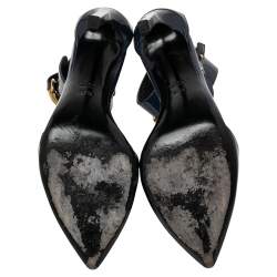 Pre Owned Gucci Dark Blue Patent Leather Ursula Horsebit Ankle Cuff Pointed Toe Sandals Size 37.5