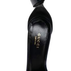 Pre Owned Gucci Dark Blue Patent Leather Ursula Horsebit Ankle Cuff Pointed Toe Sandals Size 37.5