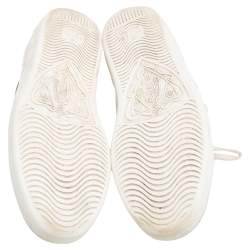 Gucci White Leather Python Trim Web Detail New Ace Faux Pearl Embellished Low Top Sneakers Size 38