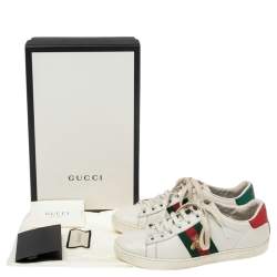 Pre Owned حذاء رياضي غوتشي إيس جلد أبيض مطرز بحلية نحلة بعنق منخفض مقاس 36