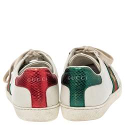 Pre Owned حذاء رياضي غوتشي إيس جلد أبيض مطرز بحلية نحلة بعنق منخفض مقاس 36