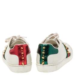 Pre Owned Gucci White Leather  Ace Web Faux Pearl Embellished Low Top Sneakers Size 39